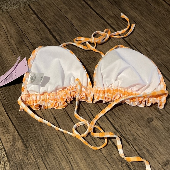 Wild Fable Gingham Checkered Ruffle Triangle Bikini Top Women’s Orange White - Picture 4 of 5